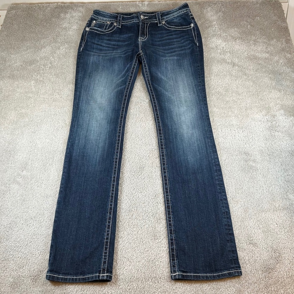 Miss Me Signature Straight Women 32 Blue JP8423T Embellished Dark Wash Jeans Y2K
